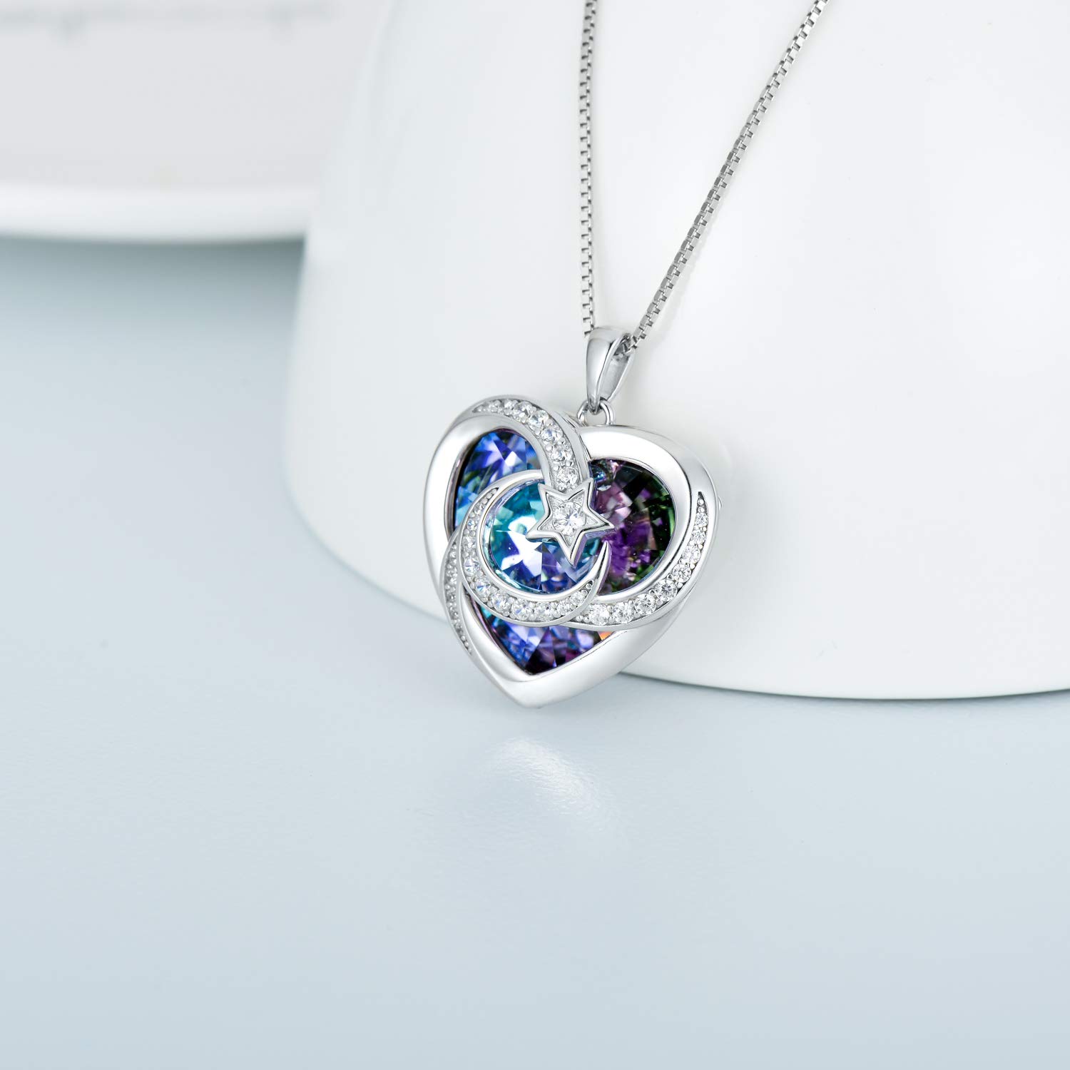 TOUPOP 925 Sterling Silber Monde Kette Für Freunde Stern Anhänger Mond Halskette Kristallkette Damen Schmuck mutter ehefrau mädchen Geburtstagsgeschenke für Frauen