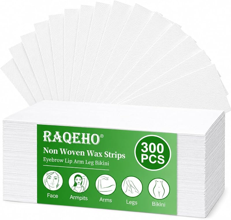 Tiras de cera não tecidas RAQEHO para depilação, 300 unidades