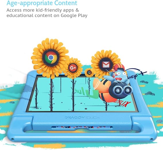 Dragon Touch Kids Tablet 10 inch IPS HD Display Android Tablets with 32GB Storage, 2GB RAM, Quad Core Processor, KIDOZ Pre-Installed, Kid-Proof Case, Shoulder Strap and Stylus, WiFi Only Blue