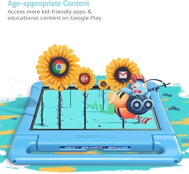 Dragon Touch Kids Tablet 10 inch IPS HD Display Android Tablets with 32GB Storage, 2GB RAM, Quad Core Processor, KIDOZ Pre-Installed, Kid-Proof Case, Shoulder Strap and Stylus, WiFi Only Blue