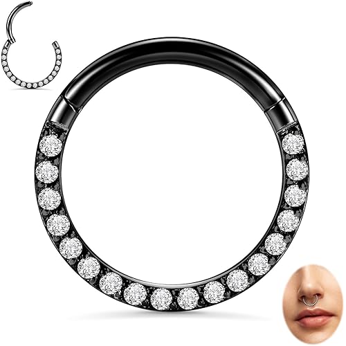 PEAKLINK 16G 18G 316L Stainless Steel CZ/OPAL Septum Piercing Septum Clicker Ring Hinged Nose Ring Daith Earrings Conch Piercing Jewelry Helix Cartilage Tragus Lobe Belly Hoop Earring