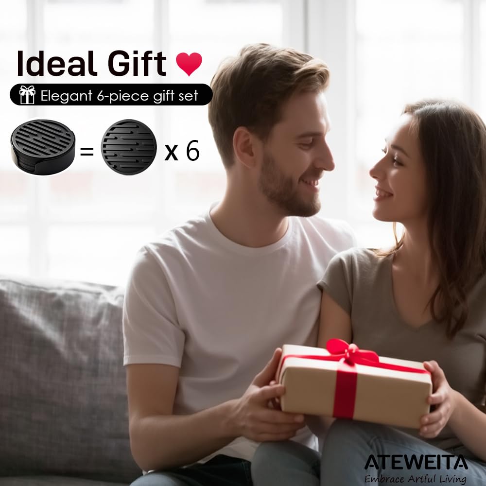 Posavasos Juego, Redondo Antideslizante Portavasos con Soporte, Silicone Coasters para Taza, Mesa, café, Bar, Bebidas, Drinking Coasters Cup Mat, 6 Piezas, Negro