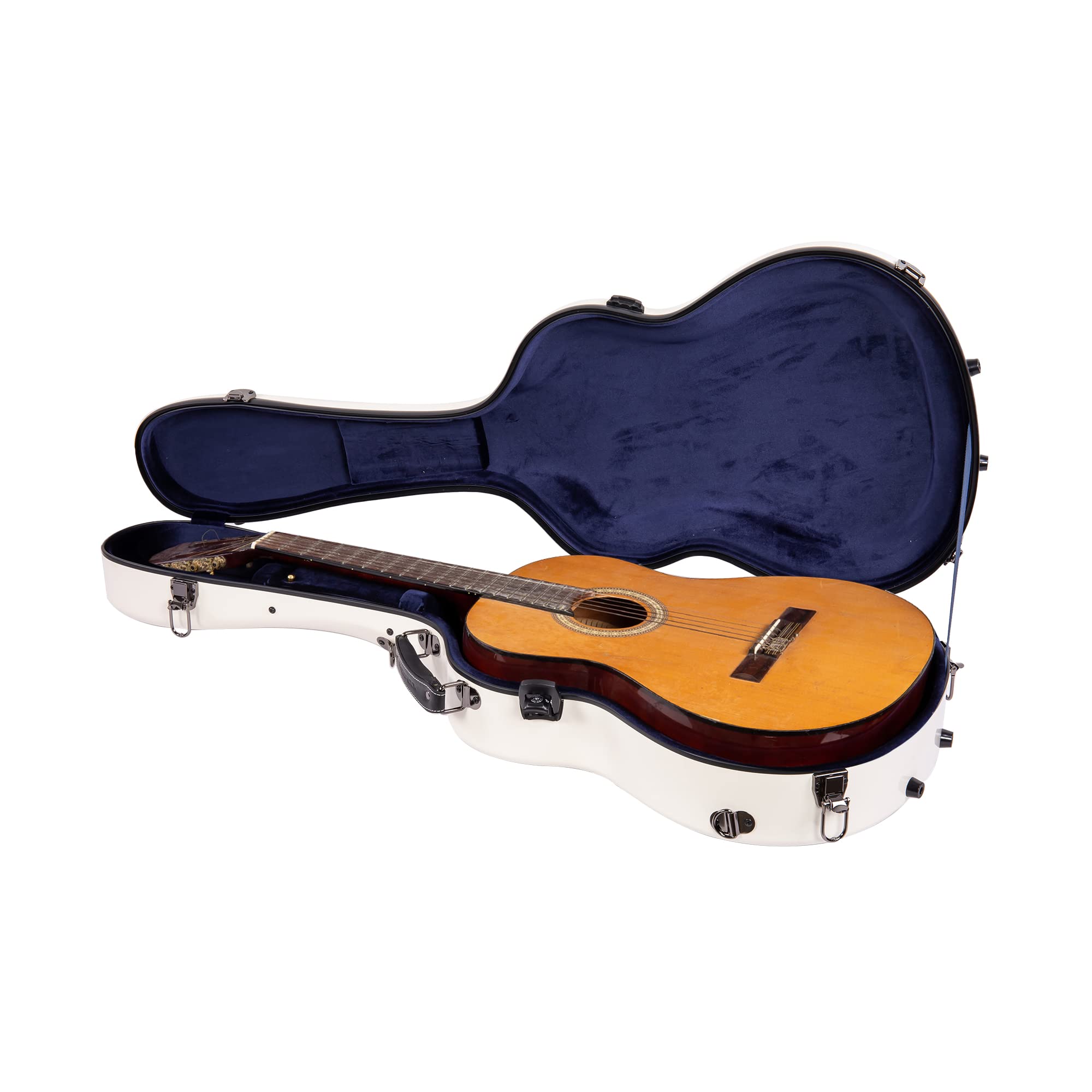 Étui Rigide en Fibre de Verre pour Guitare Classique 4/4 | Finition Brillante Milky White, Serrure TSA, hygromètre, Rembourrage Ajustable, Sangles Sac à Dos