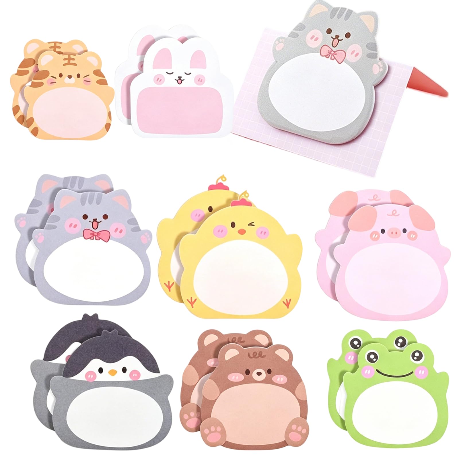 16Pcs Cute Post It Notes,Thick and Standing Cute Sticky Notes, Reusable and Fun Sticky Note Lovable, Mini Notebooks for Party Bags, Gift, Family, Office, School and Student