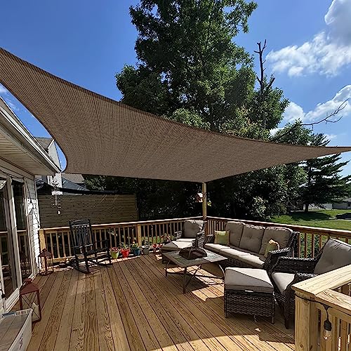 E & K Sunrise 8 'x 12' marrón toldo cuadrado toldo – Permeable UV bloque tela Durable Patio al aire libre
