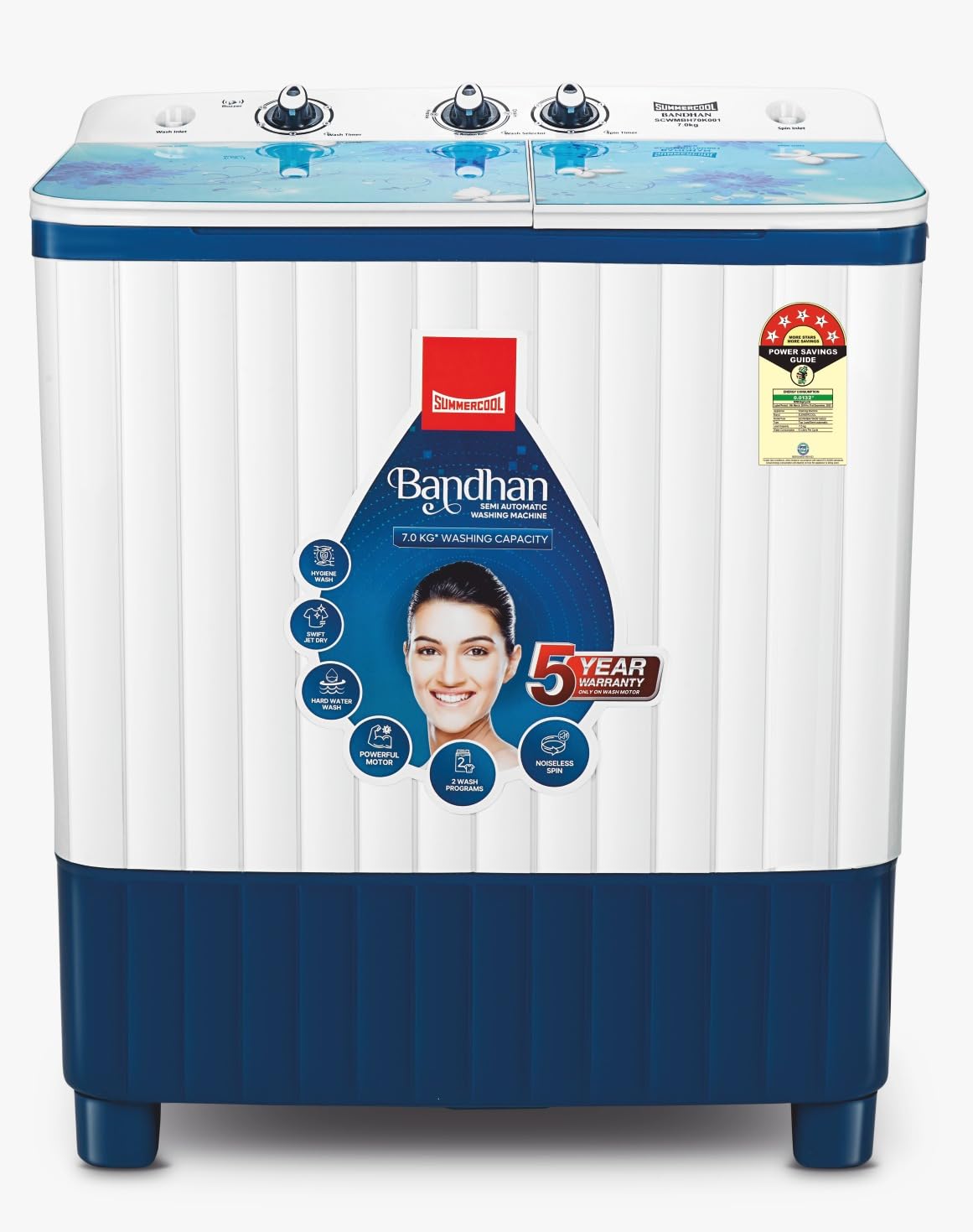 SUMMERCOOL Bandhan 7.0 kg 5 Star Semi-Automatic FlorisTop Loading Washing Machine,Blue & White, Powerful Motor, Active Foam System, Effective Wash Pulsator, 5 Yrs Warranty on wash Motor (7.0 KG)-image-9