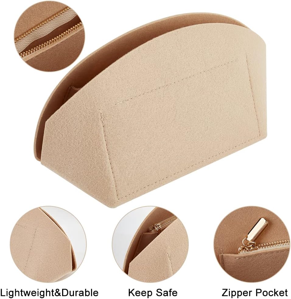 WADORN Felt Handbag Organizer Insert for LV Alma BB, Shell Shaper Tote Bags Organizer Portable Felt Liner Tidy Organizer Bag in Bag Multiple Compartments Interior Bags, 7.4x5.2x4.33 Inch(Khaki)