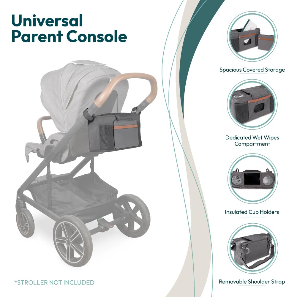 WONDERFOLD W2 Elternkonsole Kinderwagen Organizer mit Getränkehalter, Wickeltasche Buggy - Große Aufbewahrung, Abnehmbarer Schulterriemen - Ideal für Baby Zubehör