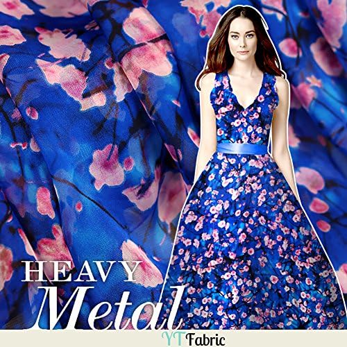 Blue Printed Pure Silk Chiffon Fabric By The Yard, Arts, Crafts & Sewing Silk Fabric for Sale, 53" Width