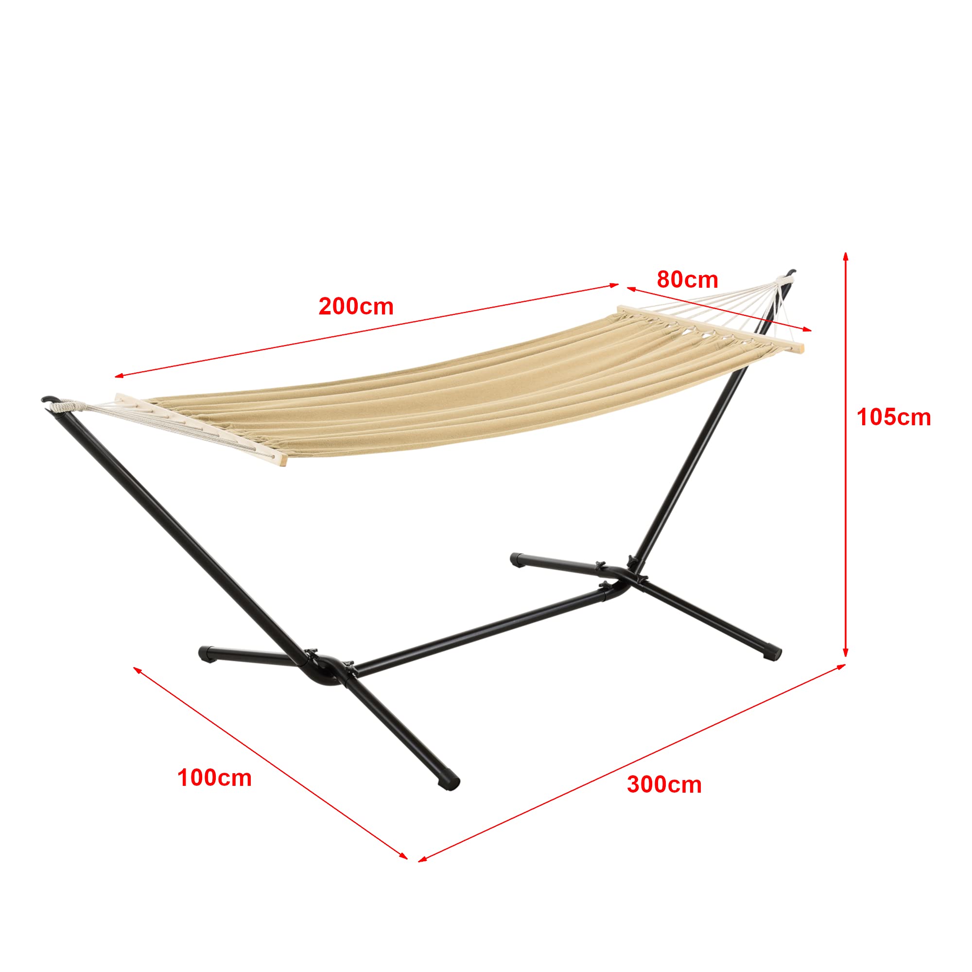 [en.casa] Hamak ze stelażem, huśtawka wisząca, 200 x 100 cm, do użytku wewnątrz i na zewnątrz, bawełna, do 120 kg, beżowy