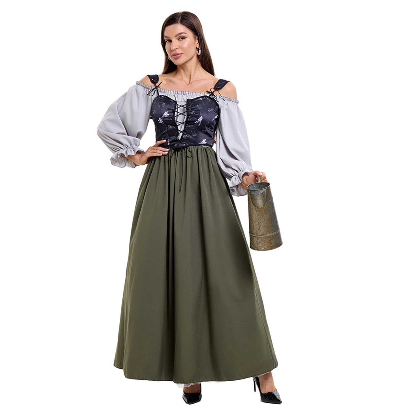 Genérico Vestido De Halloween Para Mujer,Conjunto Medieval Victoriano De Dos Piezas Para Mujer Disfraz Cosplay Elegante Con Falda Y Corsé Atuendo Festivo Para Halloween Teatro O CelebracióN Nocturna