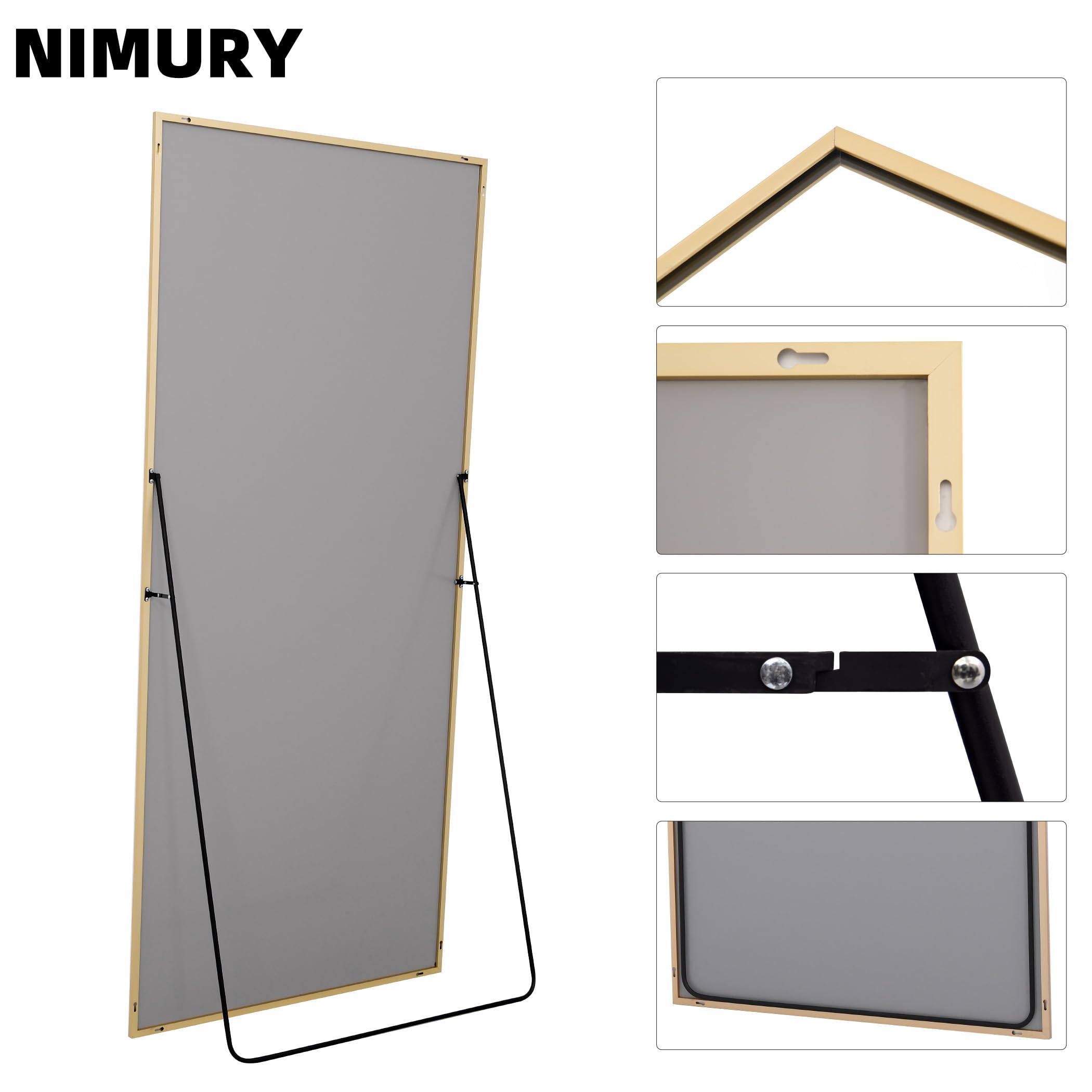 Specchio da Terra, 192 x 85 cm Specchio Rettangolare con Cornice in Alluminio Oro per Bagno, Camera da Letto, Ingresso e Corridoio