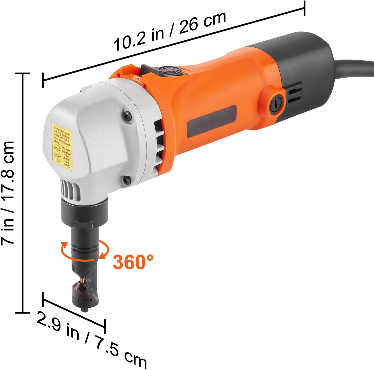 Happybuy Sheet Metal Nibbler, 550W Electric Cutter, 2200 RPM High Speed, 360° Rotation for Straight, Curve & Circle Cutting in Stainless Steel, Aluminum, Plastic, Wood