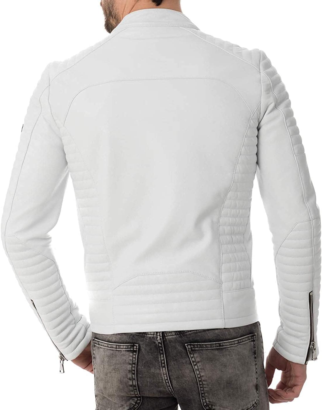 Men's Genuine Lambskin Leather Jacket Slim fit Motorcycle Jacket NLJUKMJ7