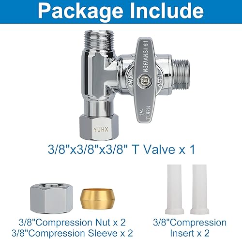 Vista 23 de YUHX Válvula Add-A-Tee de tope de ángulo de latón, salida de compresión de 3/8 pulgadas fácil de conectar desviador de 3 vías 3/8"x3/8"x1/4" o 3/8