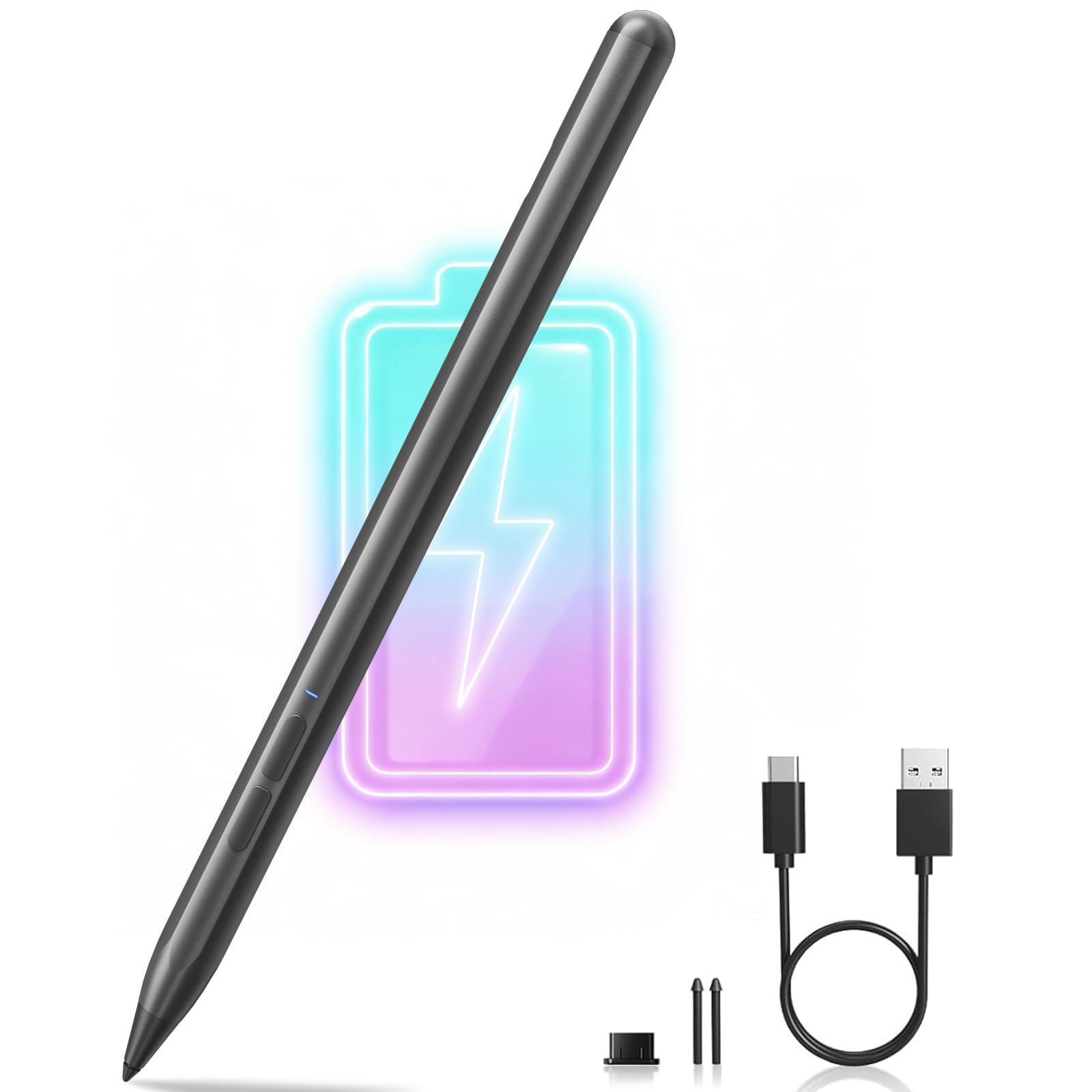 Stylet Microsoft Surface, 4096 Niveaux Pression, Inclinaison & Rejet de Paume, Magnétique, Charge Rapide 1H, Surface Pro 11/10/9/8/7/6/5/4/3/X, Go 4/3/2/1, Laptop 6-1, Studio, Book 3/2/1 (Gris)
