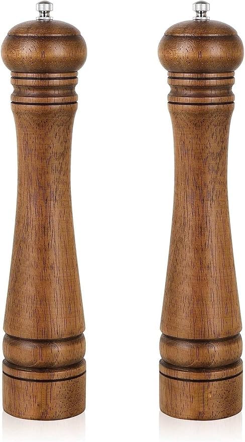 IWTEIPANPack of 2 Wood Pepper Grinder Set, 10 Inch Salt Mill And Pepper Grinder Set, Pepper Mill, Salt Shakers with Adjustable Ceramic Rotor, Oak Wood Pepper Grinder And Salt Mill, for Your Kitchen