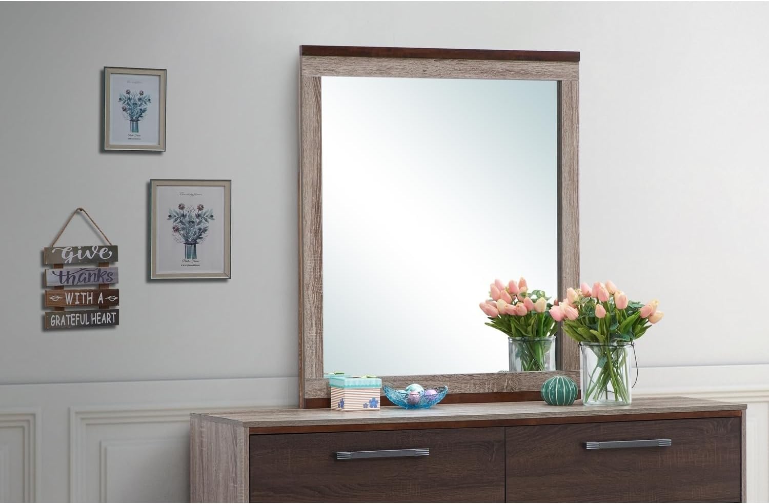 HomeStock Rustic Wall Mirror - Gray Brown Accent Mirror for Living Room, Bedroom, Bathroom Decor