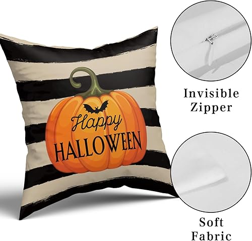 Miniatura 8 de Fundas de almohada de Halloween de 18 x 18 pulgadas, fundas de almohada decorativas de calabaza de Halloween para festival, funda de almohada