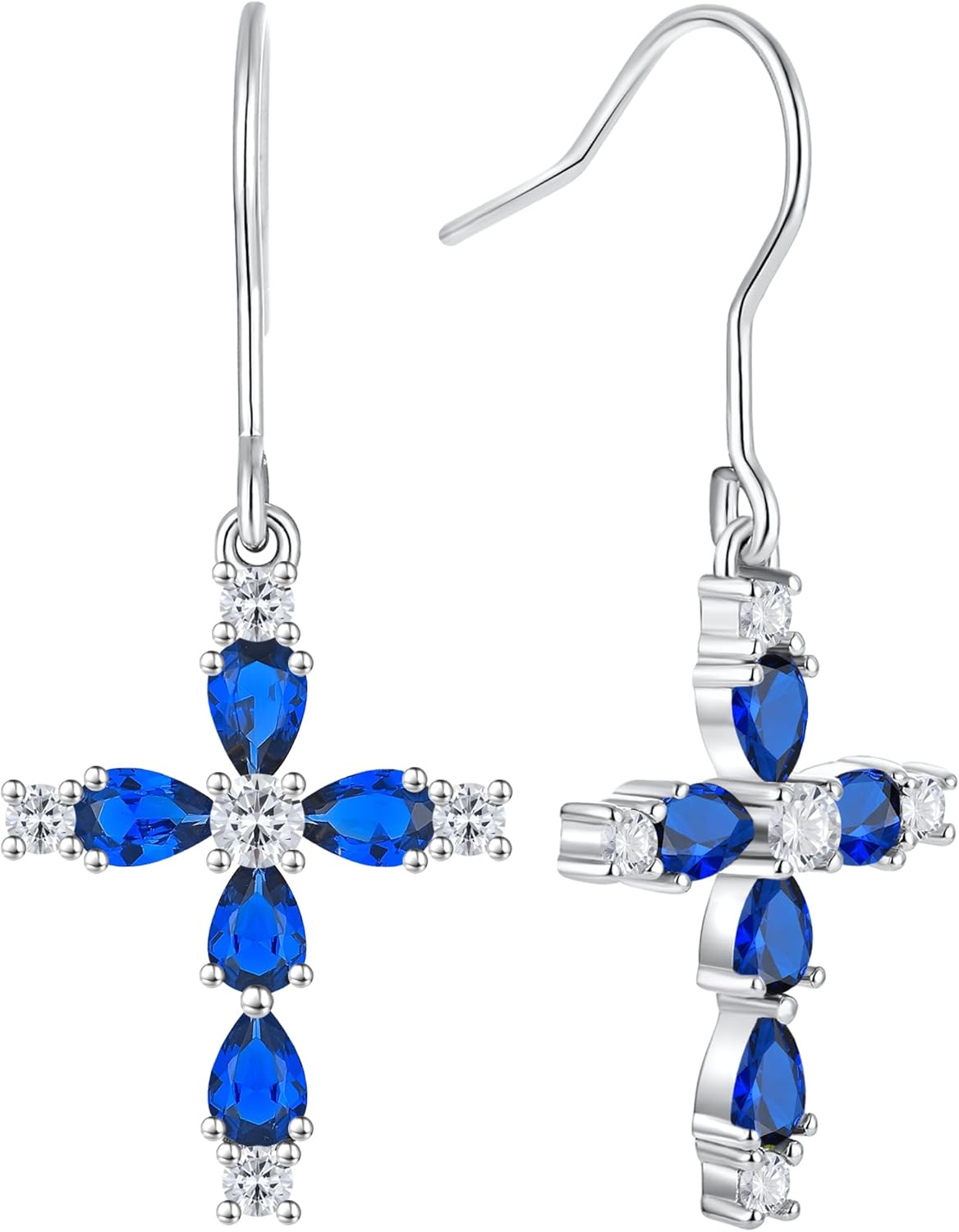 YL 925 Sterling Silver Cross Dangle Earrings Halo Birthstone Hook Earrings Religious Jewelry for Women