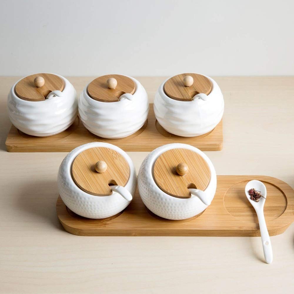 TBLOTYD 3Pcs/Set Ceramic Seasoning Box Can Seasoning Box Salt Pepper Container Seasoning Organizer Condiment Boxes Kitchen Pottery Cruet