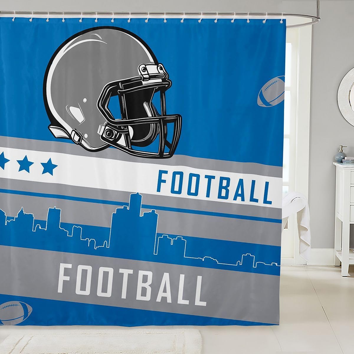 Feelyou Football Bath Curtain 72"x78" Boys Girls Football Player Shower Curtain Women Men Rugby Sports Bathroom Accessories