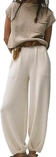 Women's Two Piece Sweater Outfits Knit Pullover Top and Loose Tapered Pants Sweatsuits Lounge Sets
