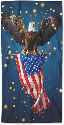 Miniatura 1 de AOYEGO Toallas de baño con bandera estadounidense de águila calva, estrellas y bandera nacional, toallas de mano para cocina, decoración de baño,