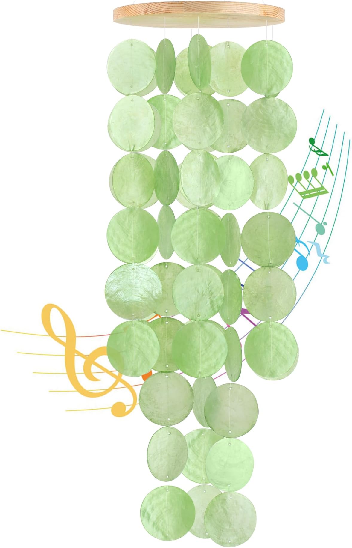 Wind Chimes for Outside - Handcrafted Green Capiz Shells Windchime Coastal Style Decor for Indoor/Outdoors, Garden Decor, Great for Women, Wind Chimes Lovers and More
