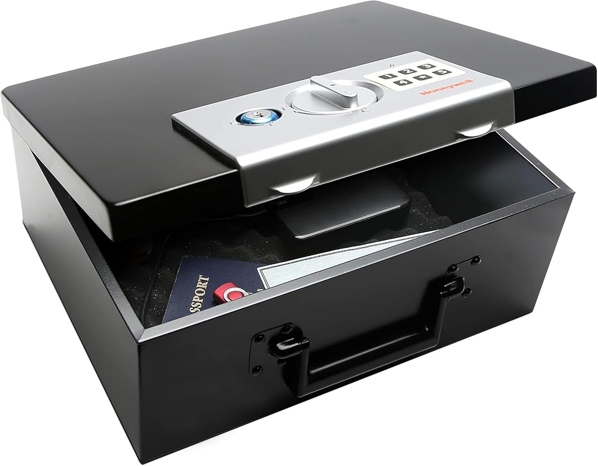 Cajas fuertes y cerraduras de puertas - Caja fuerte pequeña ocultable - Caja de seguridad para documentos resistente al fuego para el hogar - Cerradura de código digital de seguridad de acero para artículos personales, joyas, caja fuerte para dinero - 0.26-CU - Negro - 6108