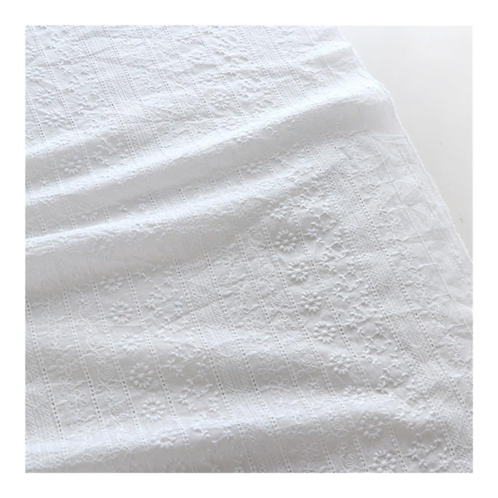 Tissu 100 % pur coton brodé doux et fin 125 cm de large pour rideau/vêtements Blanc