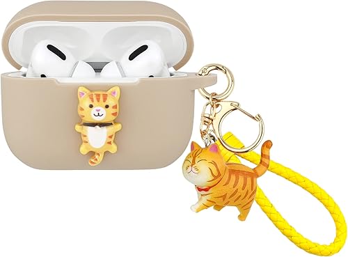 Wonhibo Lindo gato naranja para Airpods Pro, funda Kawaii Animal Kitten para Airpod Pro 2019 con llavero