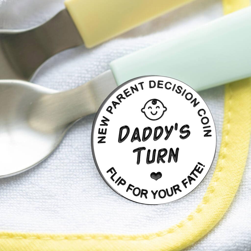 Fathers Day New Baby Gifts for Parents,Double-Sided Decision Coin Gift for New Mom & Dad,Funny Baby Shower Gifts for Couple,Gifts for Pregnant Women as Halloween Thanksgiving Christmas Gift，A-Silver