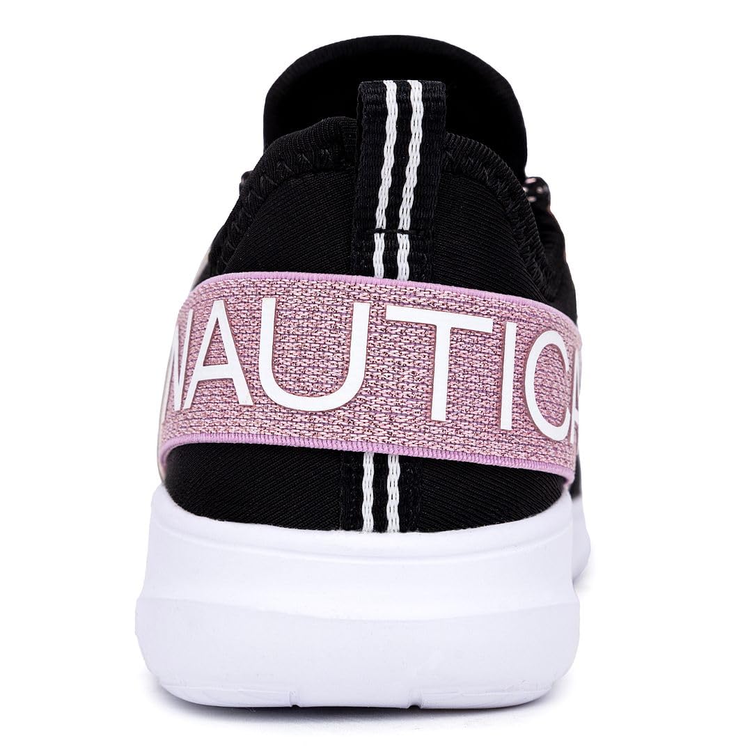 Nautica Missy Youth Girls Athletic Fashion Cross Trainer Lace Up Running Sneakers-Kappil Metallic-Pink Metallic Black-5