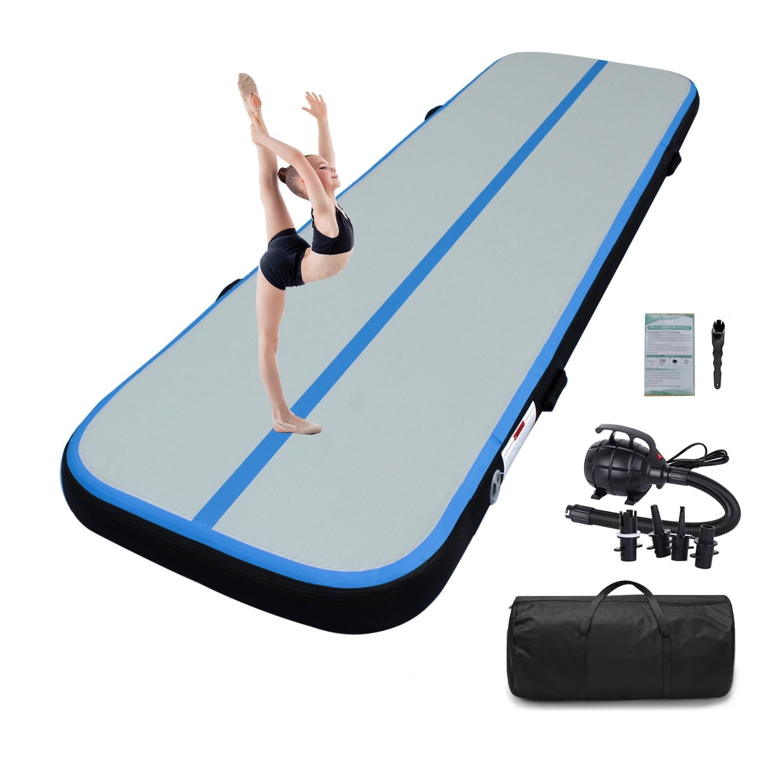 Air Matte Track, Gymnastikmatte 3/4/5/6m Turnmatte Aufblasbar Tumbling Matten mit Pumpe Trainingsmatte Fitnessmatte Yogamatte für Zuhause Outdoor