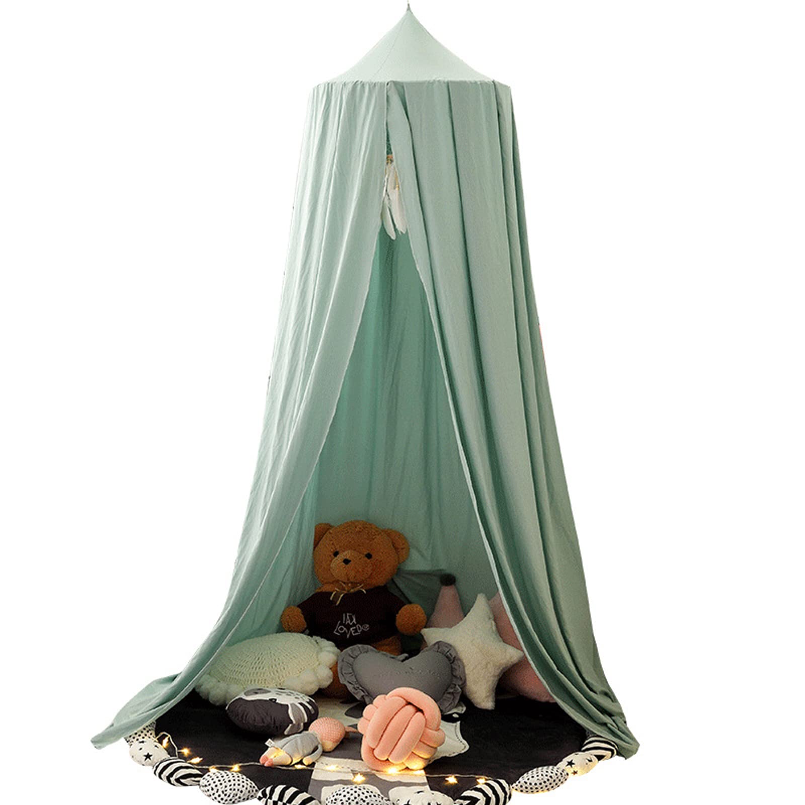 Betthimmel Babybett Kinder Babys Baldachin Betthimmel Baumwolle Hängende Rund Moskitonetz für Kinderzimmer und Spielzimmer Dekoration, Höhe 250cm (Grün)