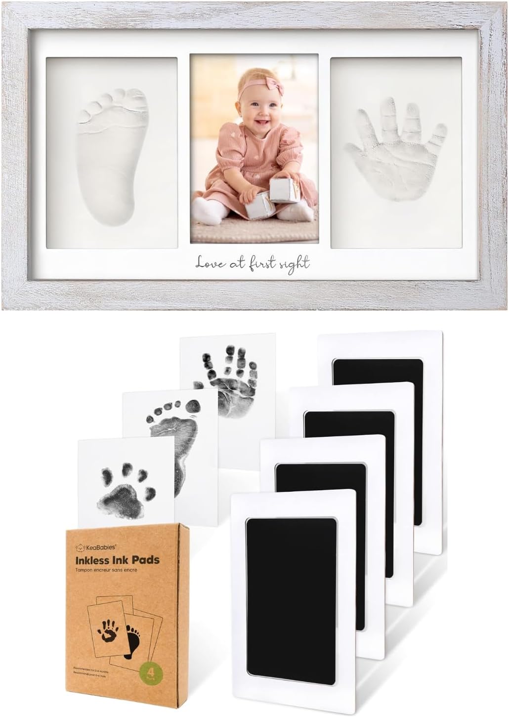 KeaBabies Baby Hand and Footprint Kit and Inkless Handprint and Footprint Kit Pads - Baby Prints Duo Photo Frame for Newborn - Ink Pad for Baby Hands and Footprints