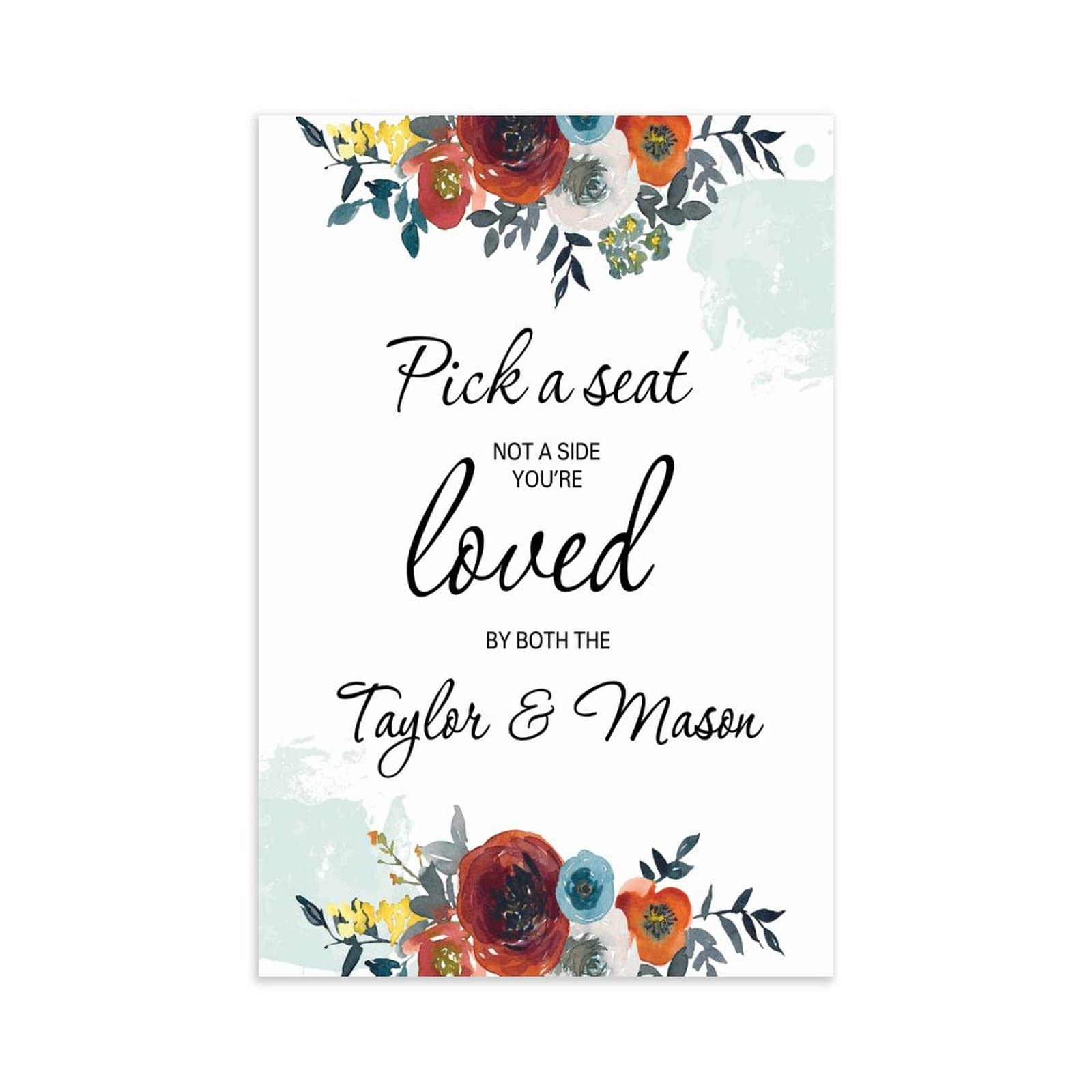 Marsala Willkommensschild aus Holz, Hochzeitsschild "Pick A Seat Not A Side", Hochzeitsschild, florales Hochzeitsschild, Zeremonieschild für Hochzeit, 76,2 x 50,8 cm