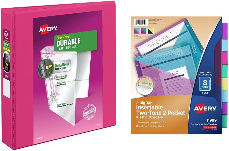 Avery Durable View 3 Ring Binder, 11/2 Inch Slant Rings, 1 Pink Binder (17833