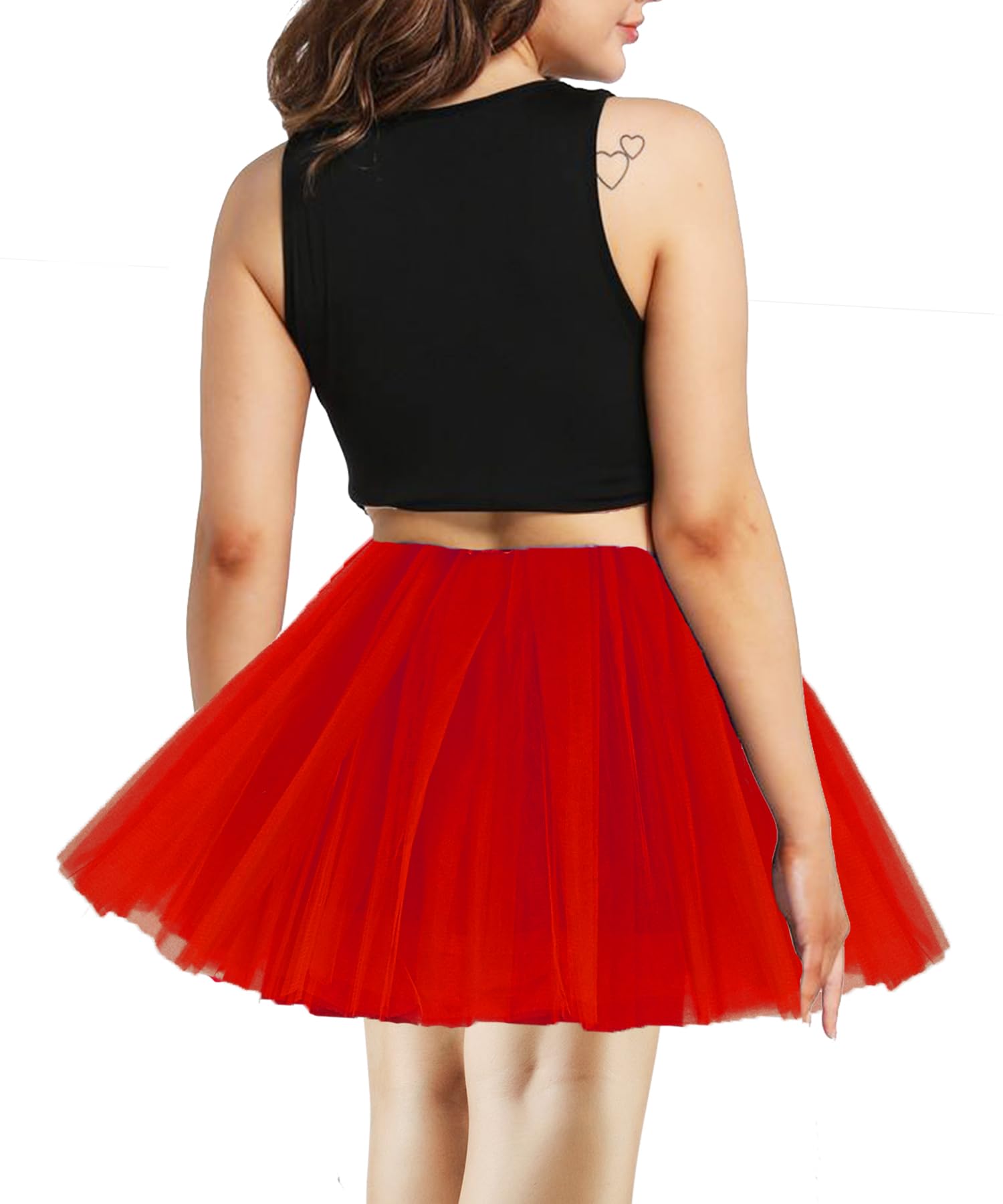 Women Teens Tutu Adult 4 Layered Tulle Skirt with Satin Lined Dance Non See-Through Tutu Halloween Costumes, Red, L