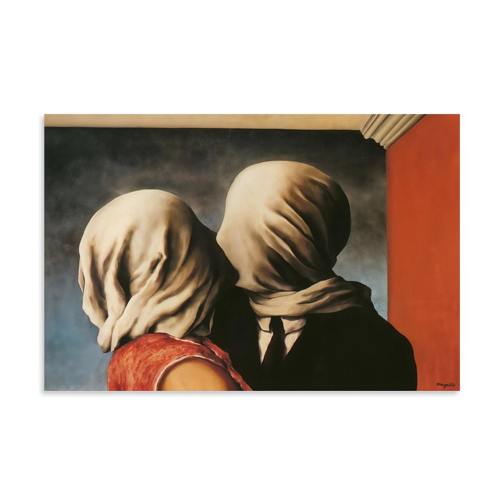 Rene Magritte The Lovers 1928 Surrealist Poster - Wall Art Featuring Veiled Couple for Living Room Artworks Canvas Room Aesthetic Wall Art Prints Home Modern Decor Unframe 12x18inch(30x45cm)