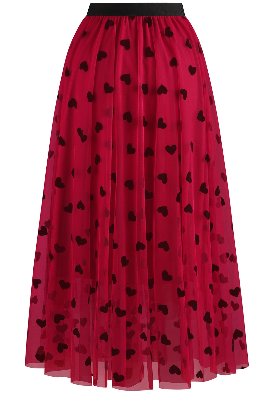 Reaowazo Skirts for Women Midi Long Length Dressy Casual Trendy Summer Tulle A-Line Floral High Waist Skirt: Large-X-Large A-heart Red