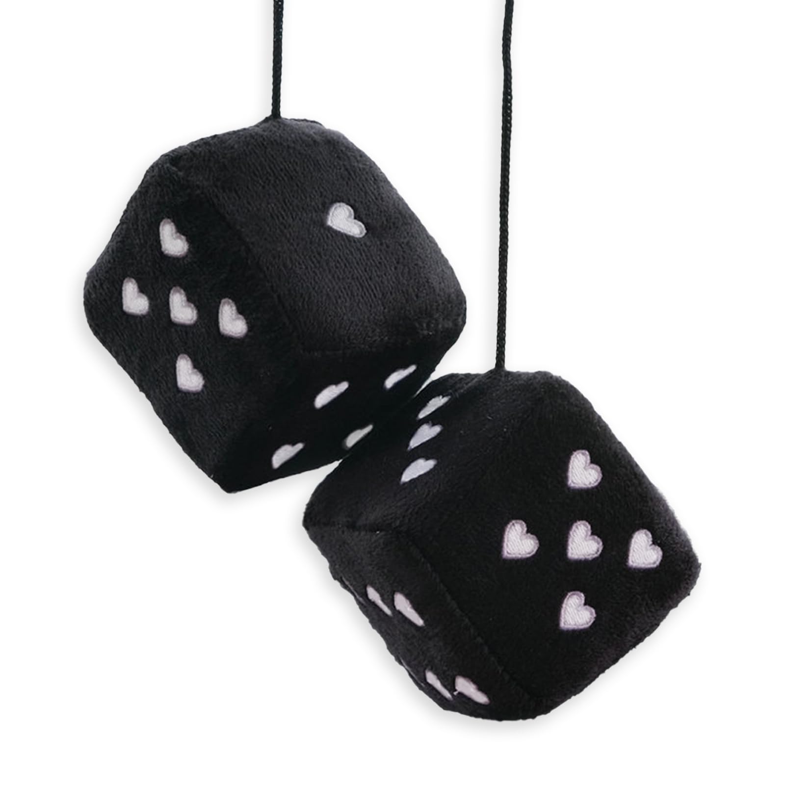 Heart Shaped Vintage Embroidered Fuzzy Plush Dice, Pair 3” Heart Shaped Hanging Dice Ornaments, New Car Decorative Vintage Accessories for Car Interior Rearview Mirror(Black and White Line)