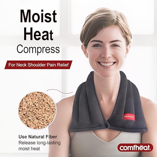 Miniatura 2 de Almohadillas térmicas aptas para microondas para aliviar el dolor de cuello, calentador de cuello húmedo calentado, compresa fría y caliente con