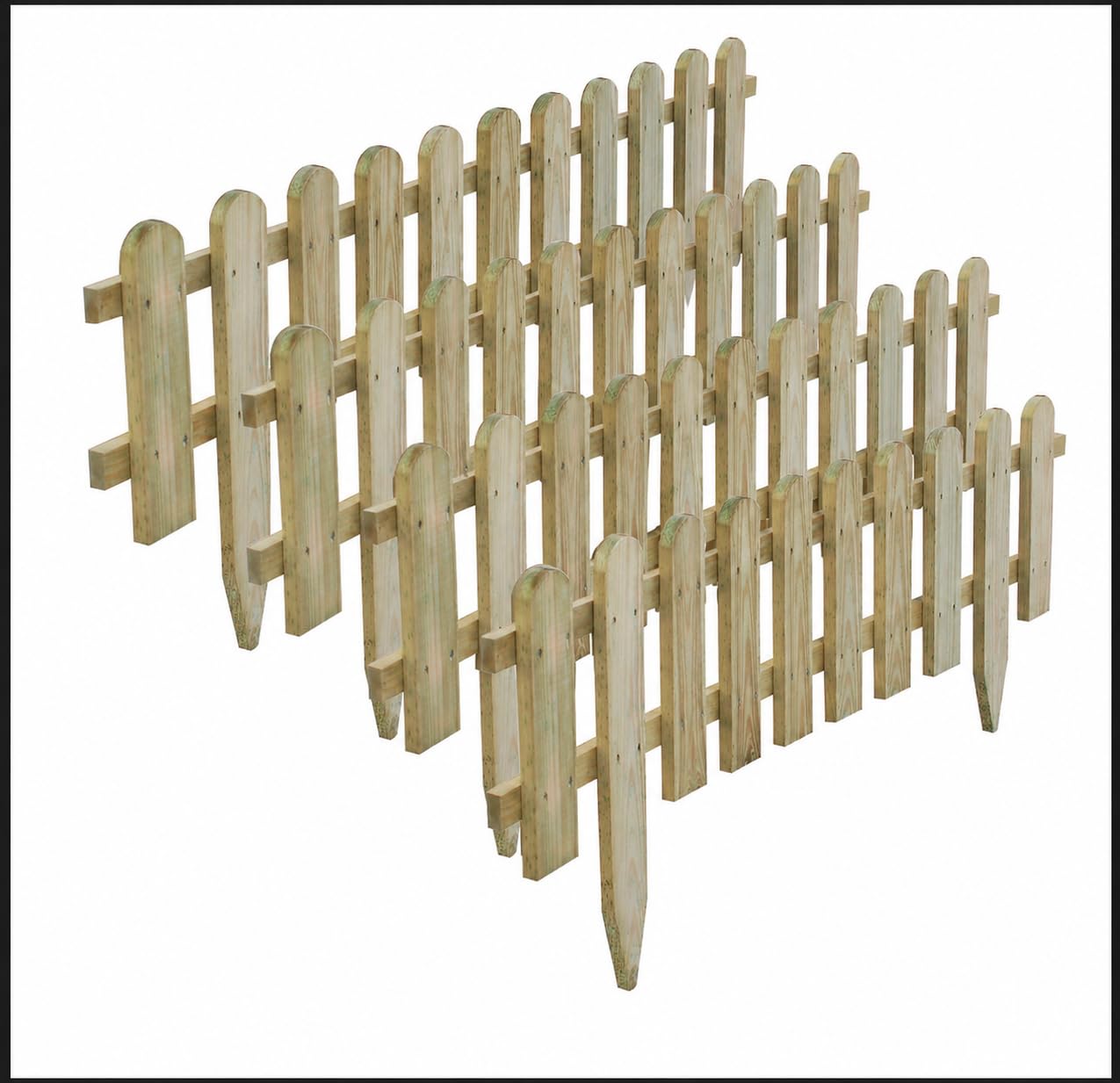 Fahd Traders Wooden Pack Of 4 Picket Fence Panels | Weather-Resistant Garden Edging | Decorative Border For Lawn, Patio, Pathway & Flower Beds | Natural Wood Finish | 40 X 99Mm | Easy To Install