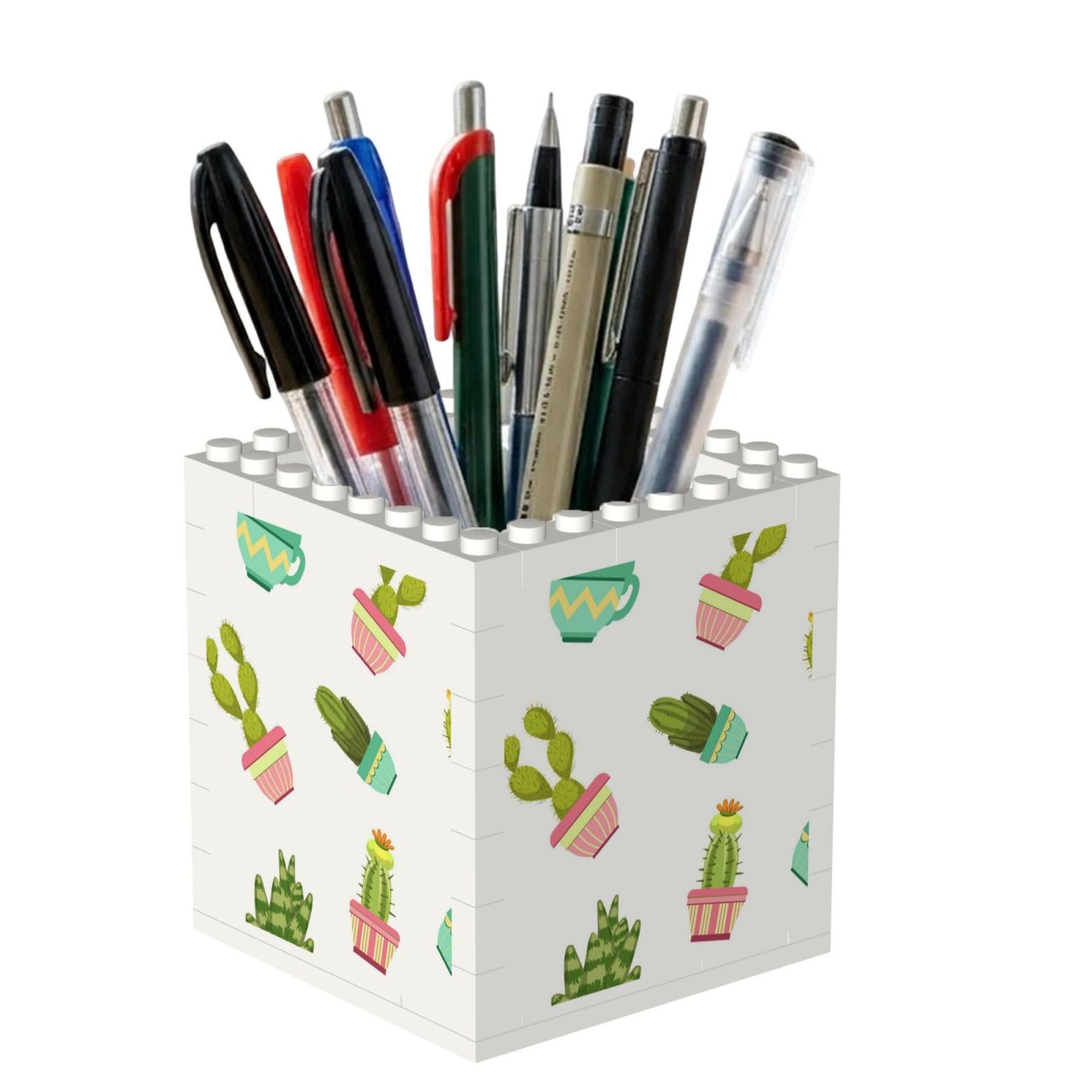 Poadnly Cactuses Succulents In Flower Pots, Pen Pot Pencil Holder for Office Home School, Compact Desk Organiser for Office Stationery