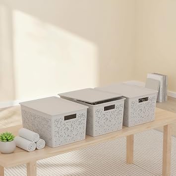 Deconox Seul Çok Amaçlı Kapaklı Saklama Kutusu - Şık ve Dekoratif Dolap İçi Organizer Düzenleyici (4 L / 12 L / 20 L Boy Seçenekli) 3 Renk (BEYAZ, 20 LİTRE)
