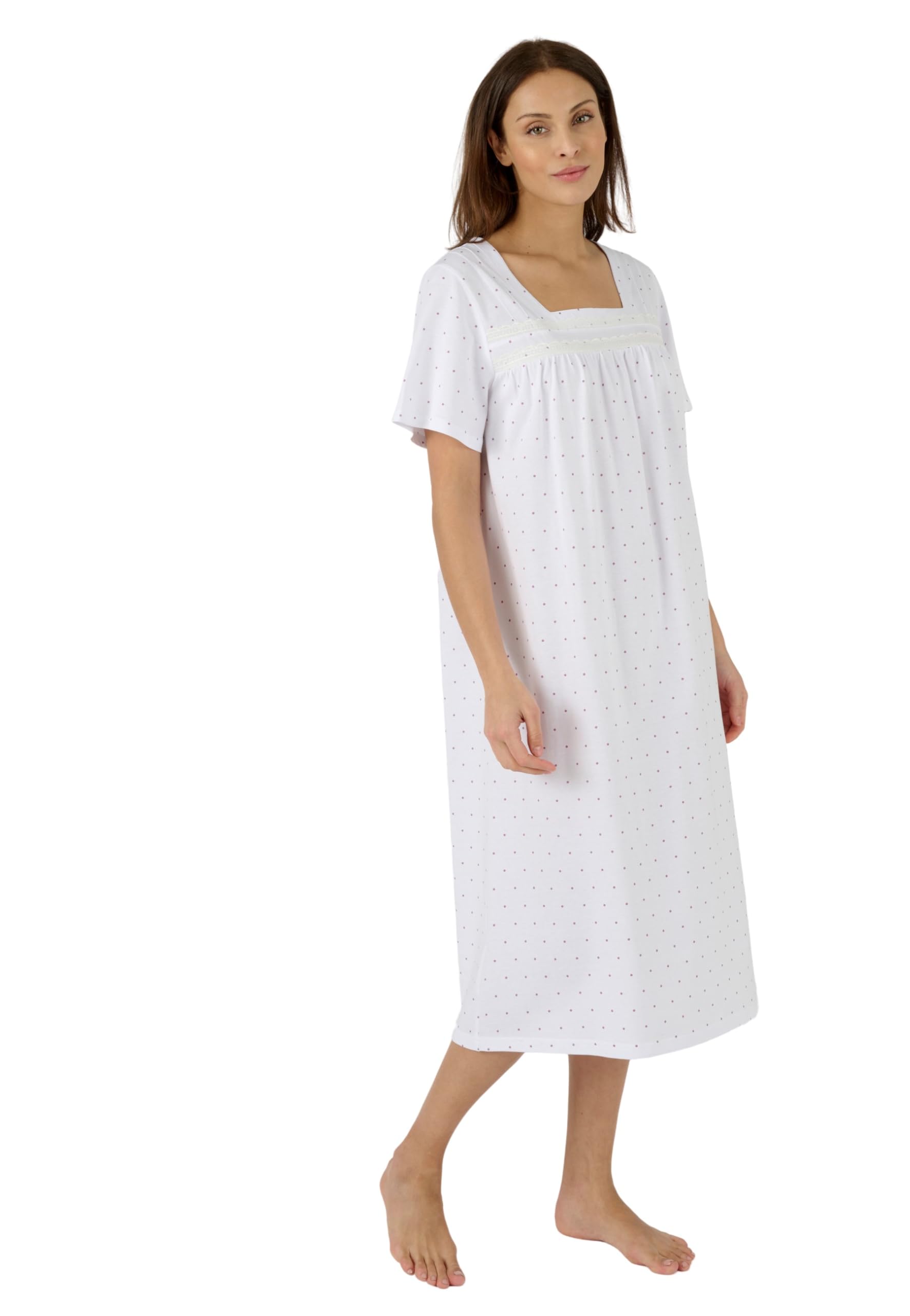 Damart Women's White Dots Short Sleeved Dot Print Nightdress