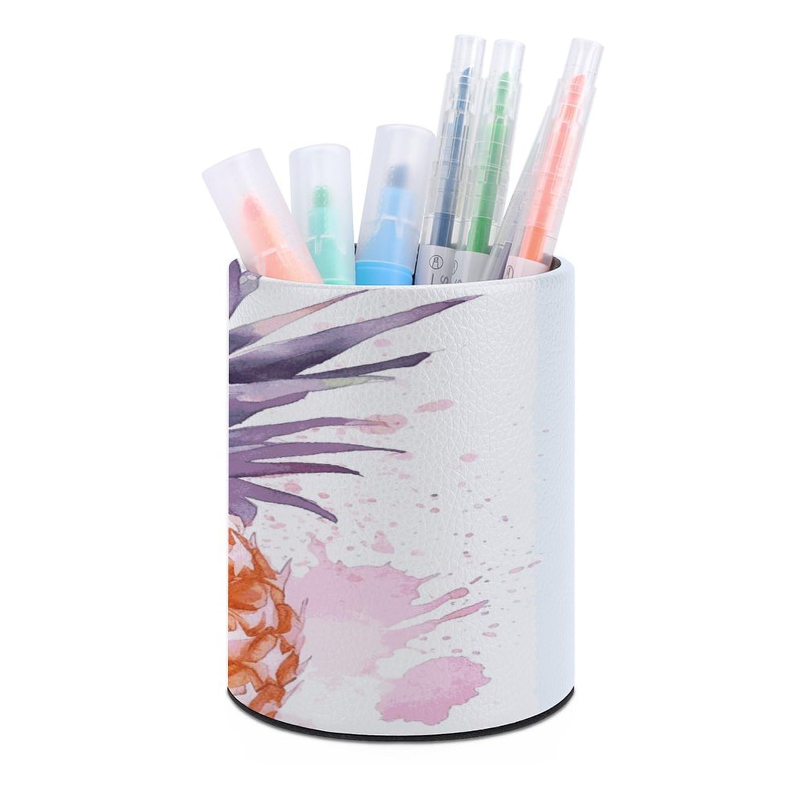 LDGSUPH Pineapple Round Pen Holder Leather Pen Cup Pencil Cup Pen Organizer Pencil Holder for Desk Organizer Pencil Organizers Makeup Brush Holders for Home Office Gift