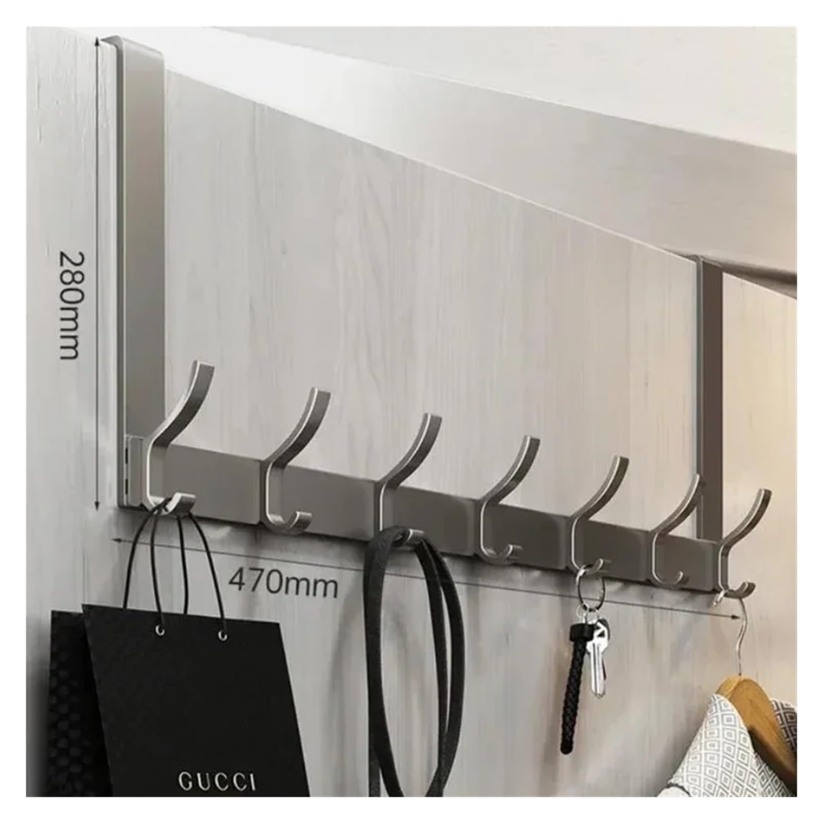 Ganchos para colgar sobre la puerta, organizador del hogar, perchero, ropa, sombrero, toalla, accesorios de baño, soporte para colgar en la puerta, instalación rápida (gris, 7 ganchos)